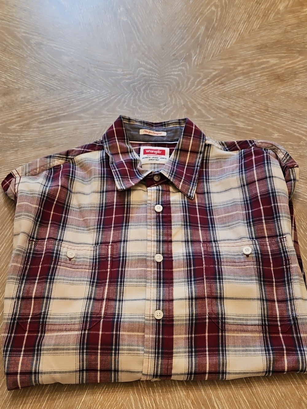 Wrangler Burgundy and Cream Plaid Western Shirt